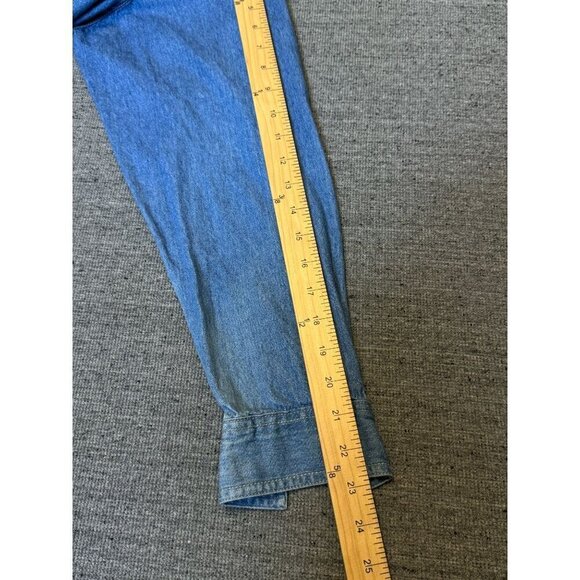 Vintage Christmas Denim Button Down Shirt Embroidered long Sleeve, Size L - Picture 8 of 10